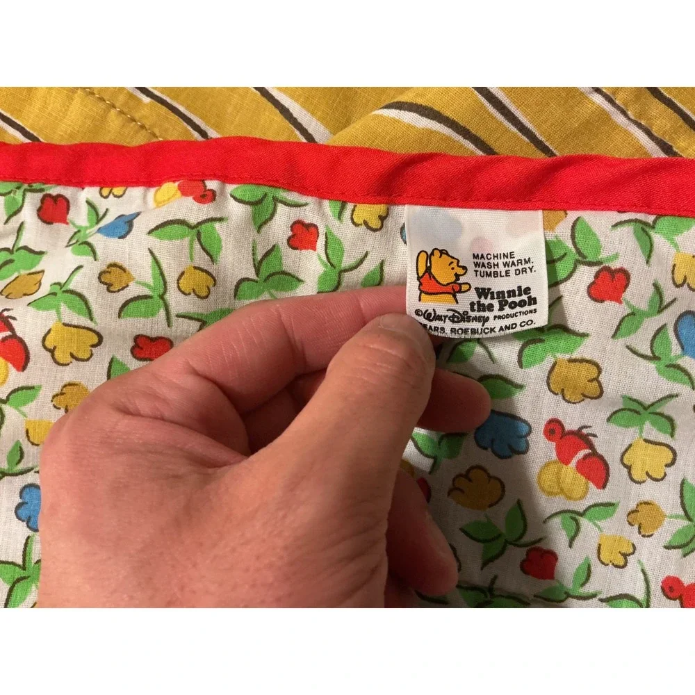 VTG 80s‎ Disney Winnie the Pooh Quilted Baby Blanket Sears Roebuck Bees Floral